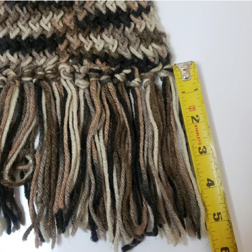 Neutral Earth Colors Handcrafted Crochet Scarf with Fringe Edges